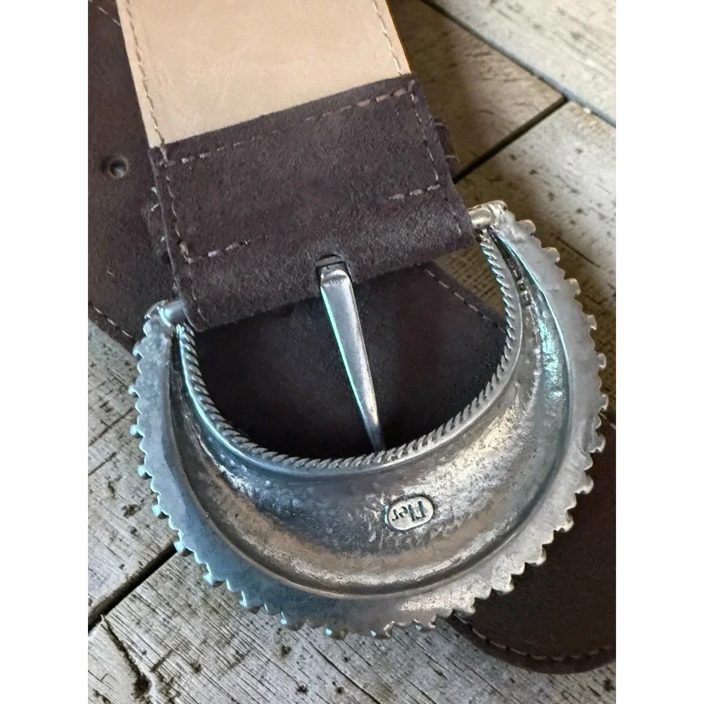 Persaman Isabella Brown Suede Leather Belt Large Buckle Size 95 Large‎ NWOT
